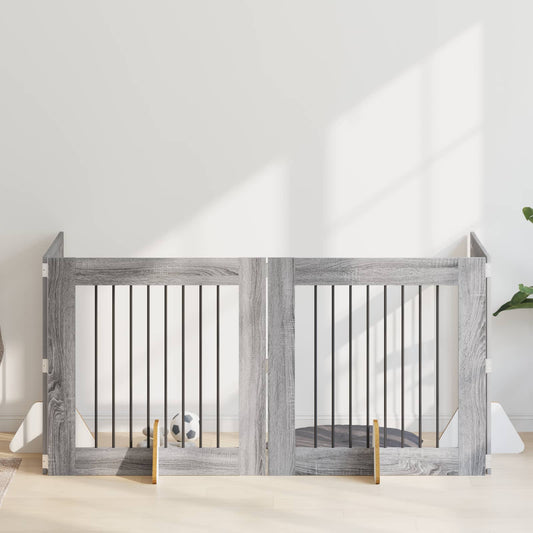 Skládací psí brána se stojany 4 pcs Šedá sonoma 321 cm