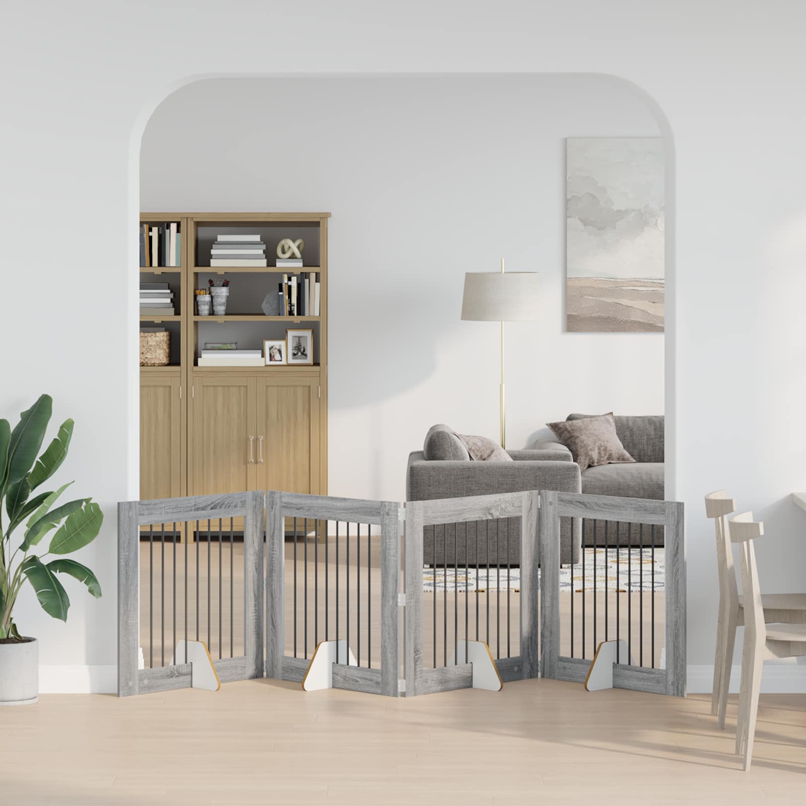 Skládací psí brána se stojany 4 pcs Šedá sonoma 321 cm