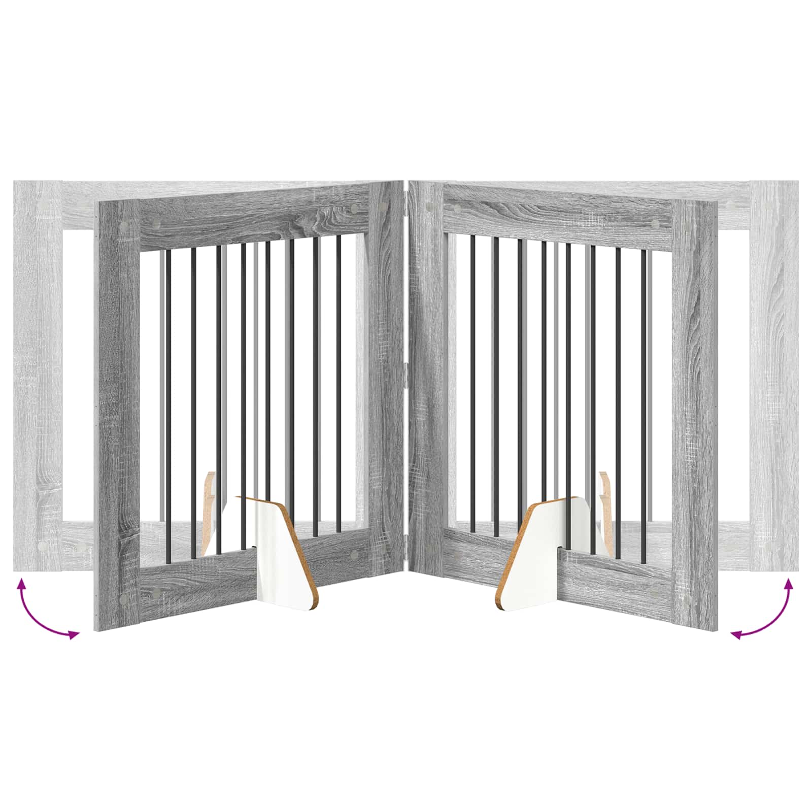 Skládací psí brána se stojany 4 pcs Šedá sonoma 321 cm