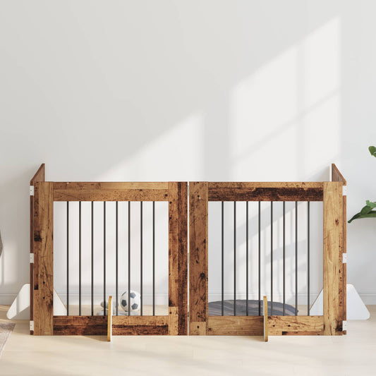 Skládací psí brána se stojany 4 pcs Staré dřevo 321 cm