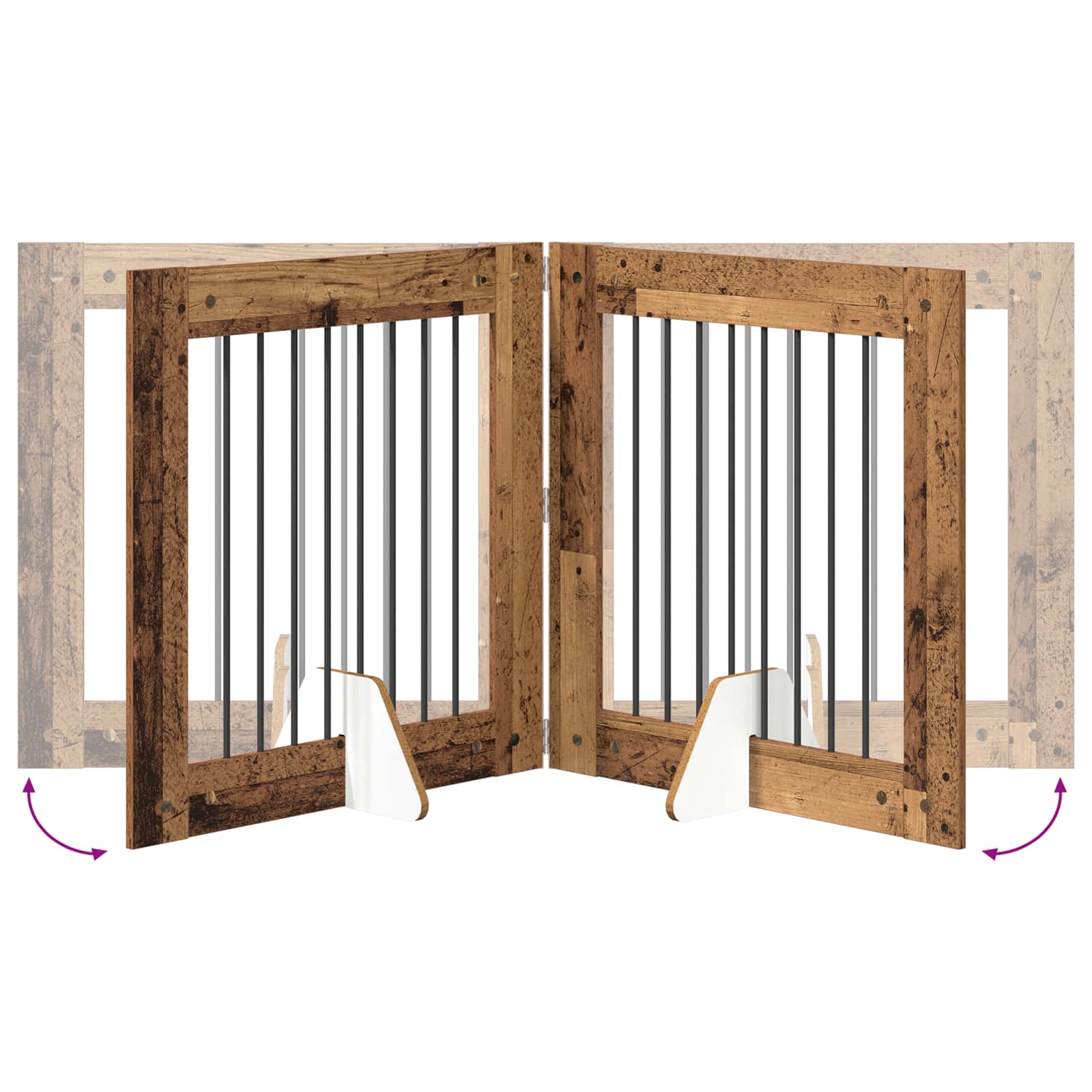 Skládací psí brána se stojany 4 pcs Staré dřevo 321 cm