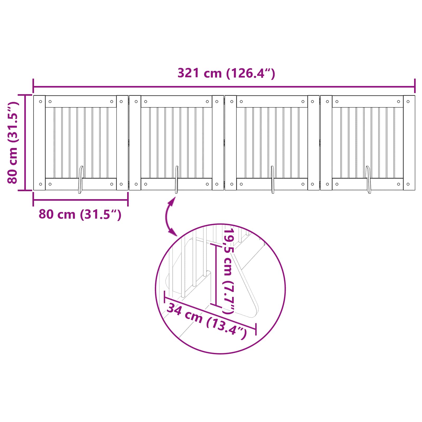 Skládací psí brána se stojany 4 pcs Dub artisan 321 cm