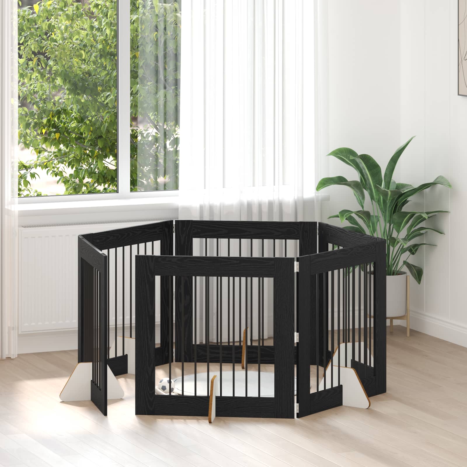 Skládací psí brána se stojany 6 pcs Černý dub 482 cm
