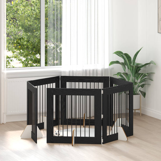 Skládací psí brána se stojany 6 pcs Černý dub 482 cm