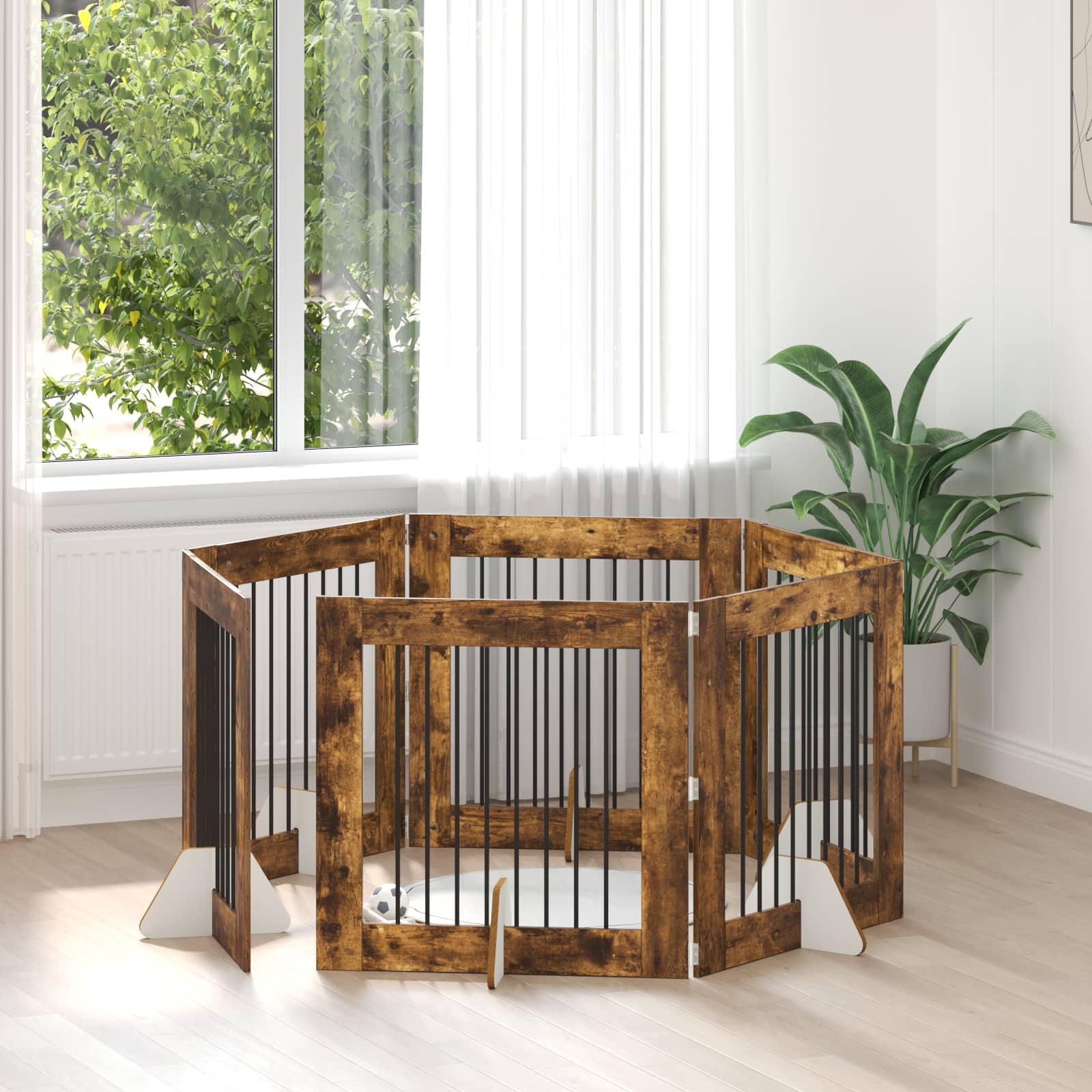 Skládací psí brána se stojany 6 pcs Kouřový dub 482 cm