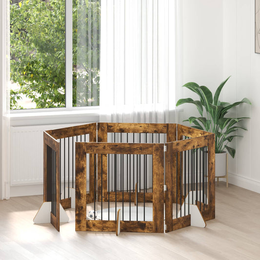 Skládací psí brána se stojany 6 pcs Kouřový dub 482 cm