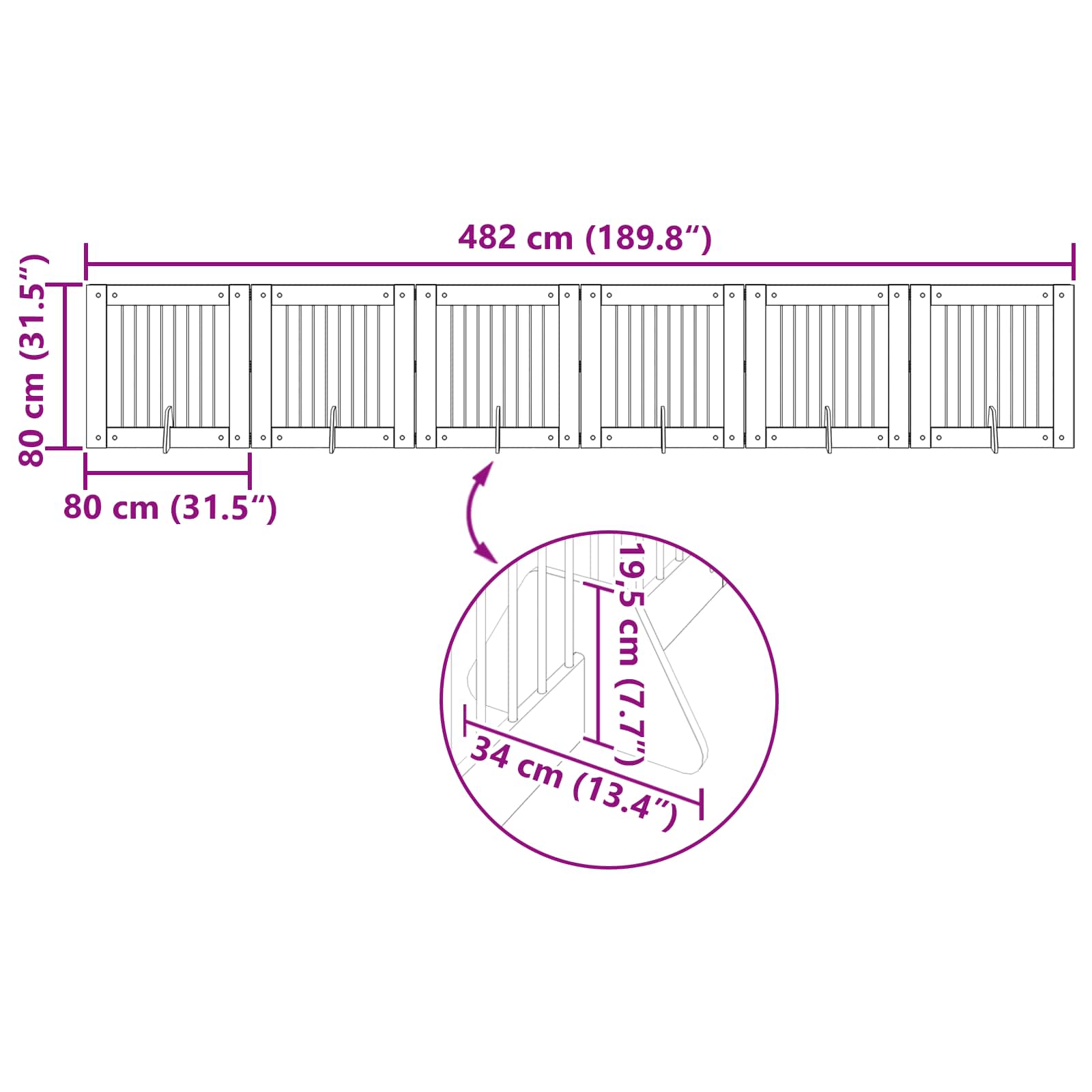 Skládací psí brána se stojany 6 pcs Kouřový dub 482 cm
