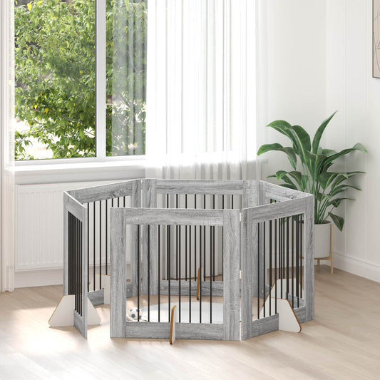 Skládací psí brána se stojany 6 pcs Šedá sonoma 482 cm