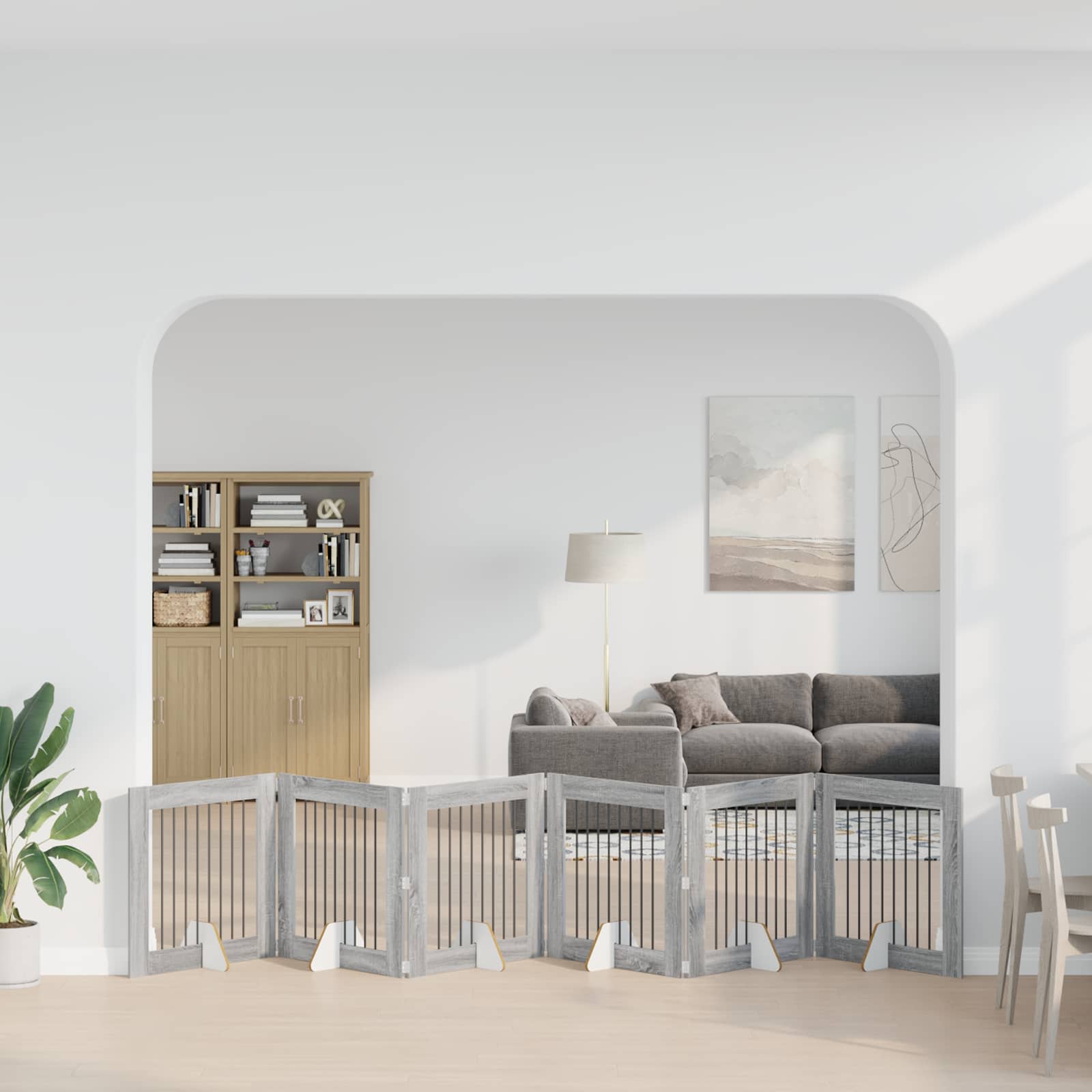 Skládací psí brána se stojany 6 pcs Šedá sonoma 482 cm