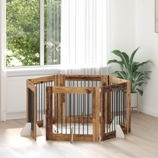 Skládací psí brána se stojany 6 pcs Staré dřevo 482 cm