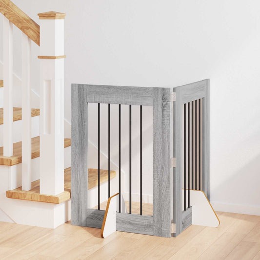 Skládací psí brána se stojany 2 pcs Šedá sonoma 120,5 cm