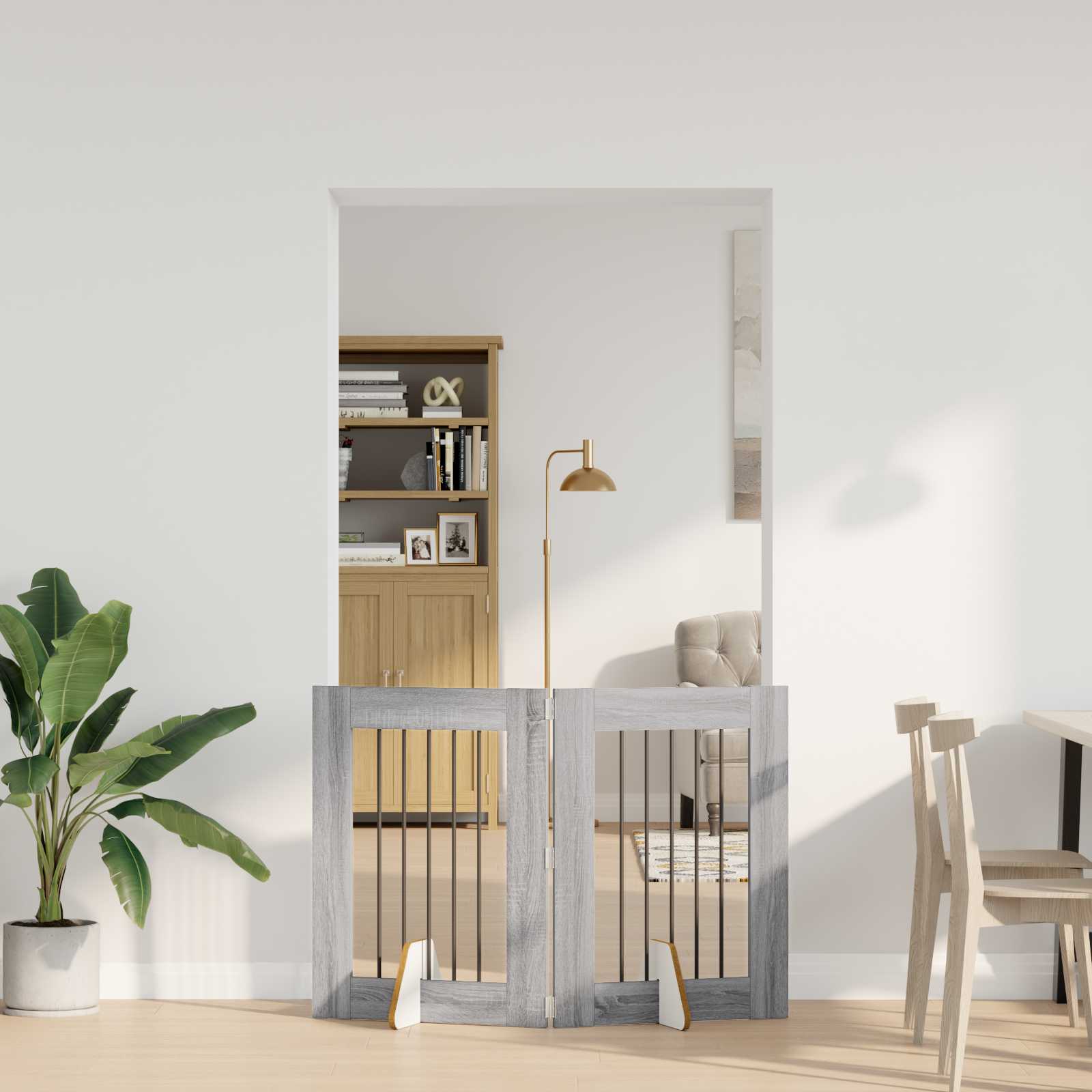 Skládací psí brána se stojany 2 pcs Šedá sonoma 120,5 cm