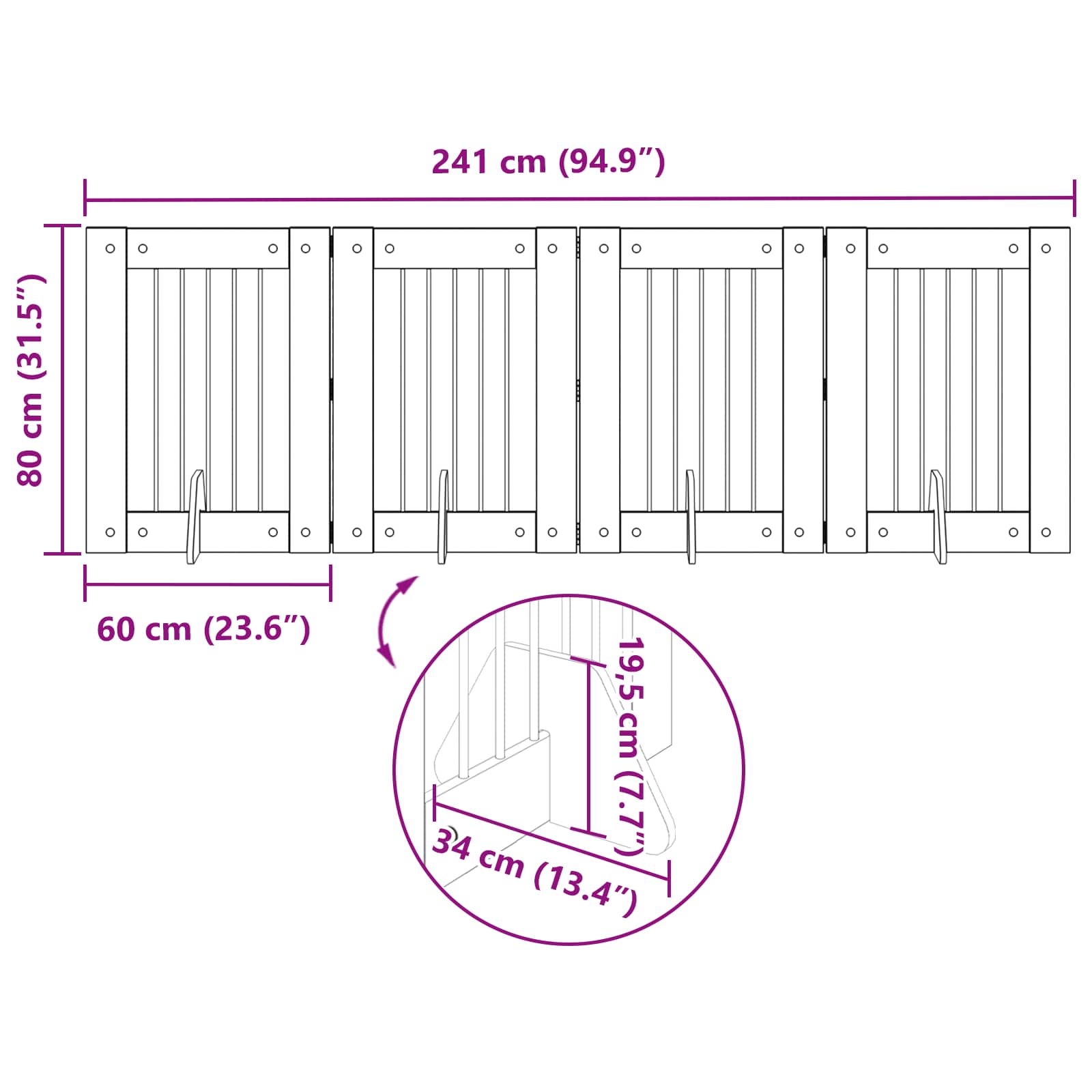 Skládací psí brána se stojany 4 pcs Černý dub 241 cm