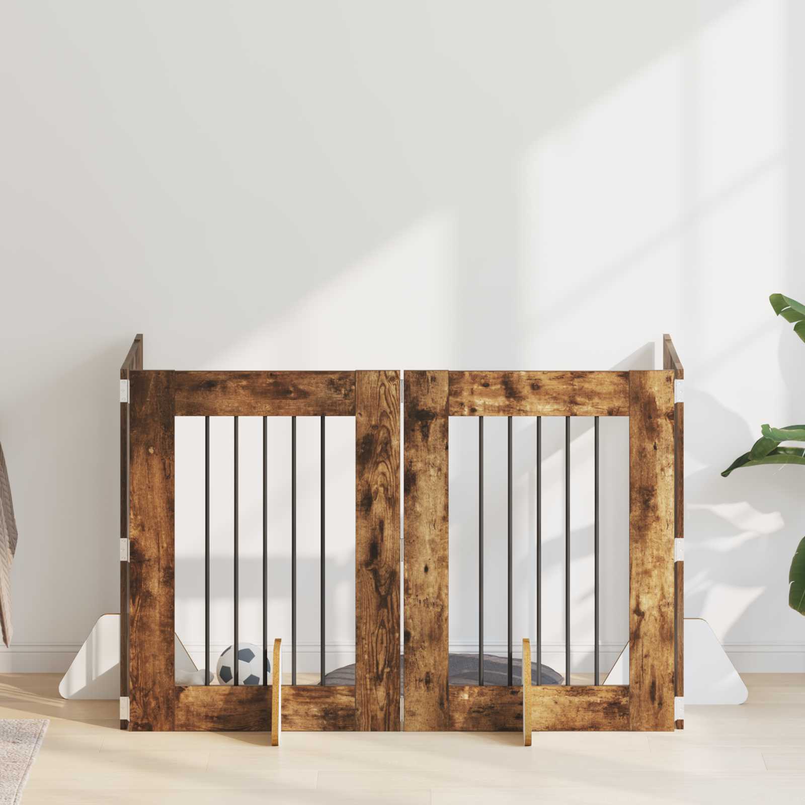 Skládací psí brána se stojany 4 pcs Kouřový dub 241 cm
