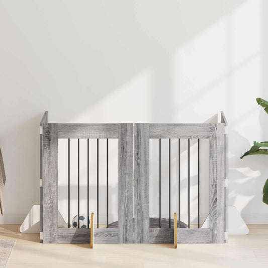 Skládací psí brána se stojany 4 pcs Šedá sonoma 241 cm