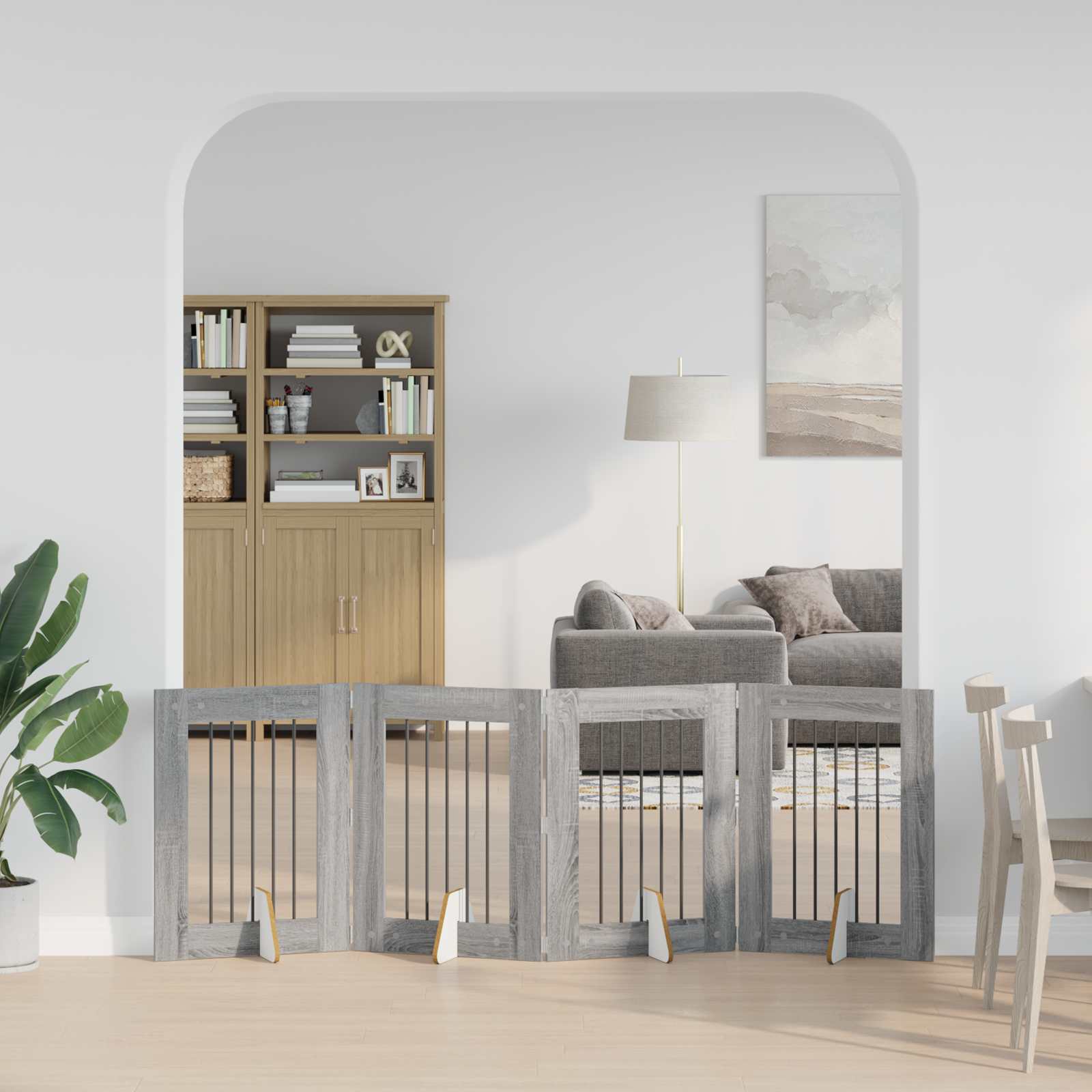 Skládací psí brána se stojany 4 pcs Šedá sonoma 241 cm