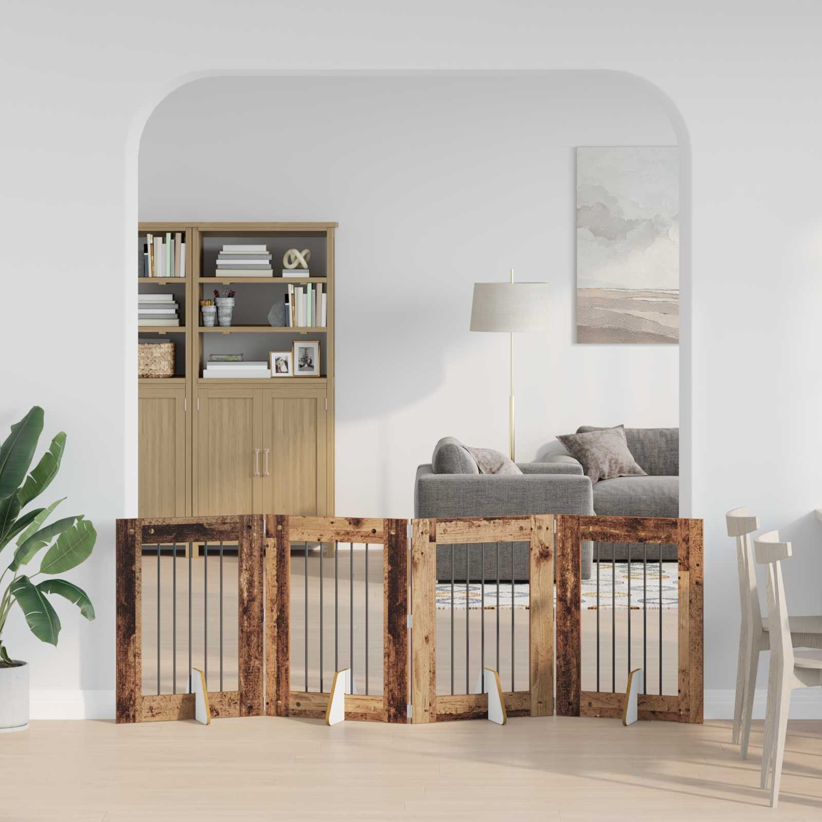 Skládací psí brána se stojany 4 pcs Staré dřevo 241 cm