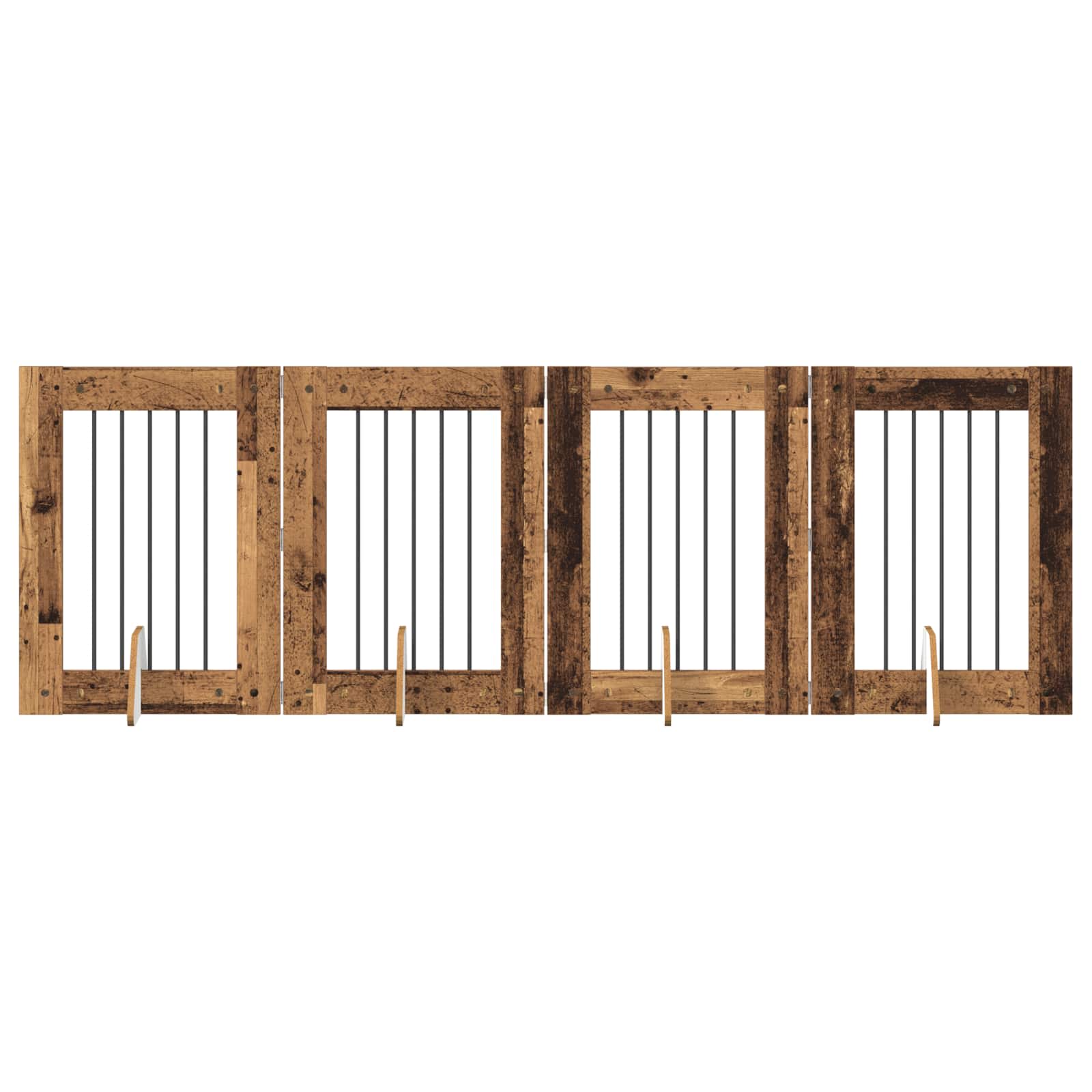 Skládací psí brána se stojany 4 pcs Staré dřevo 241 cm