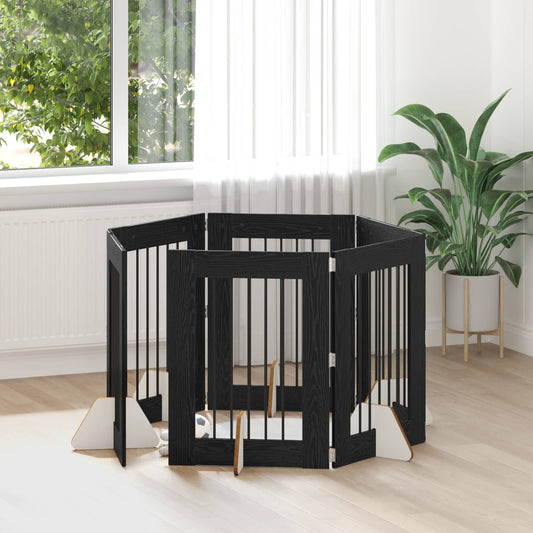 Skládací psí brána se stojany 6 pcs Černý dub 362 cm