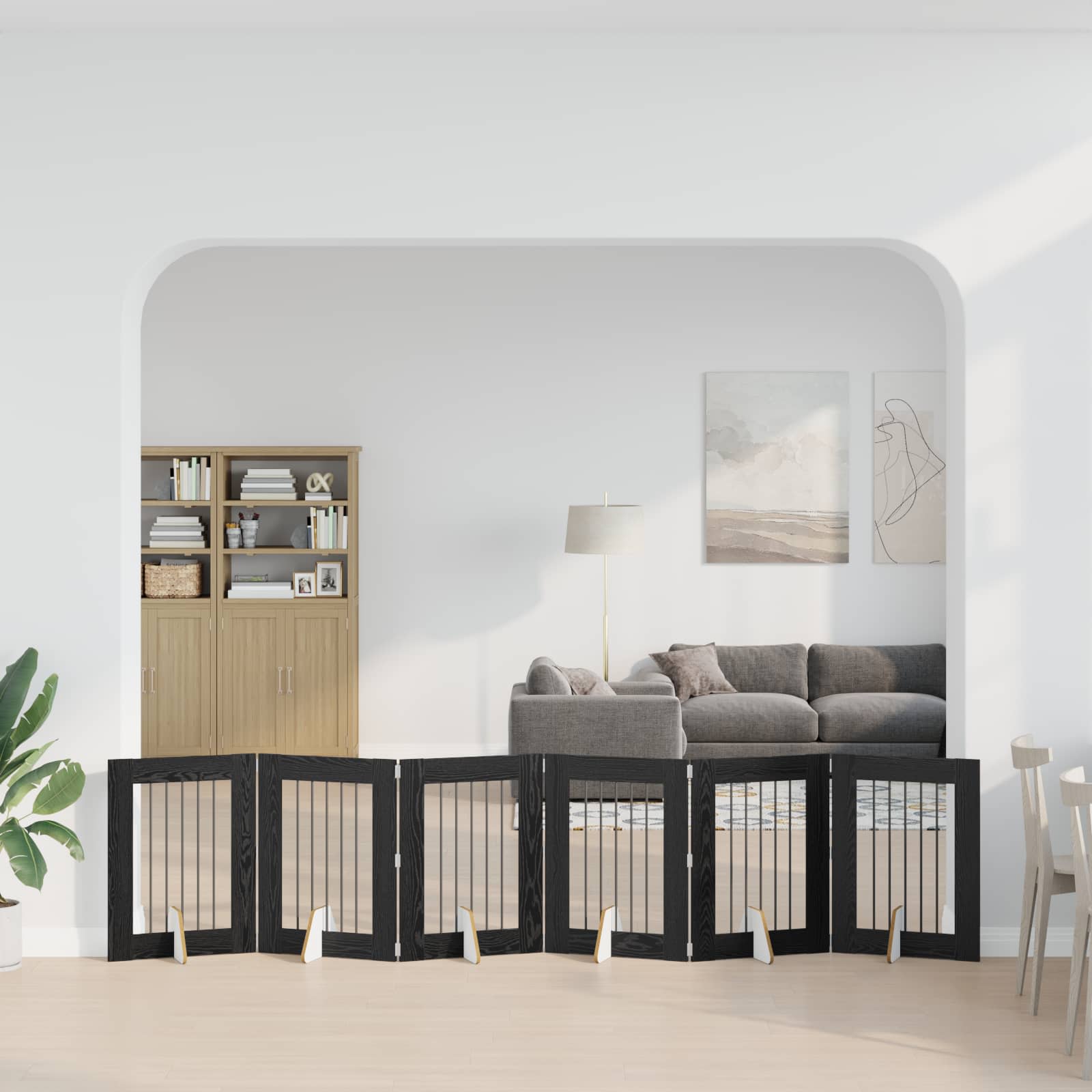 Skládací psí brána se stojany 6 pcs Černý dub 362 cm