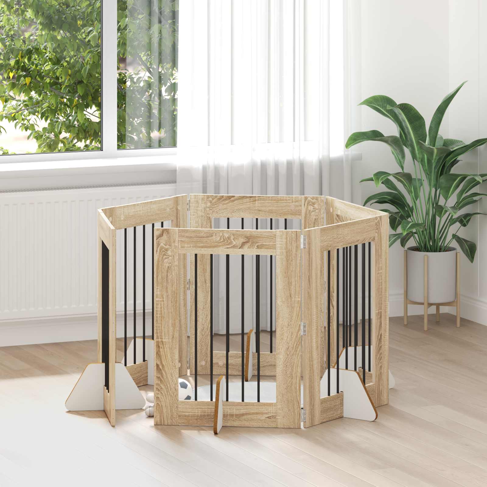 Skládací psí brána se stojany 6 pcs Dub sonoma 362 cm