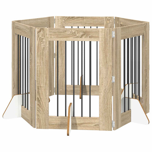 Skládací psí brána se stojany 6 pcs Dub sonoma 362 cm