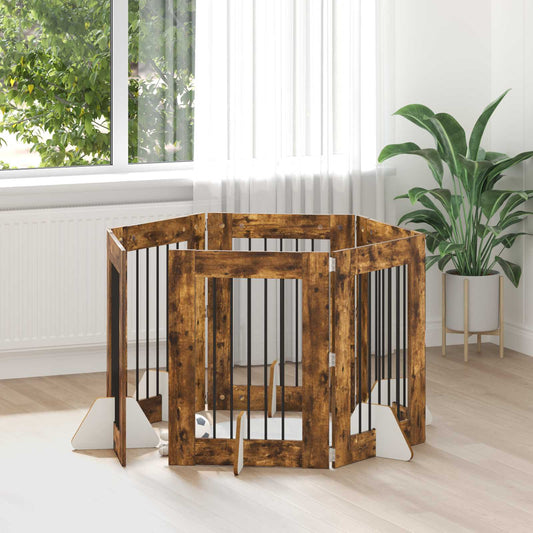 Skládací psí brána se stojany 6 pcs Kouřový dub 362 cm