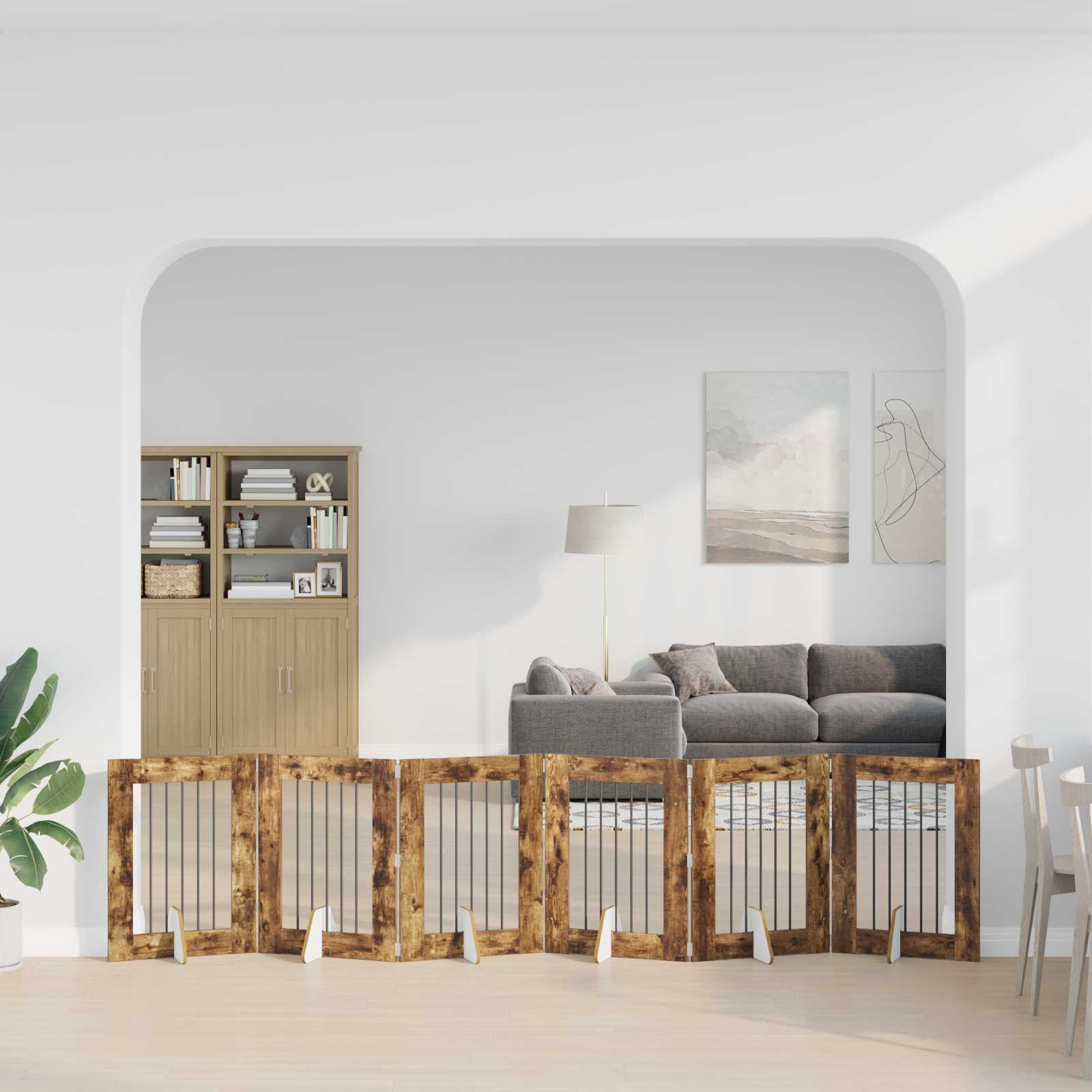 Skládací psí brána se stojany 6 pcs Kouřový dub 362 cm