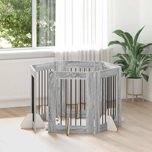 Skládací psí brána se stojany 6 pcs Šedá sonoma 362 cm