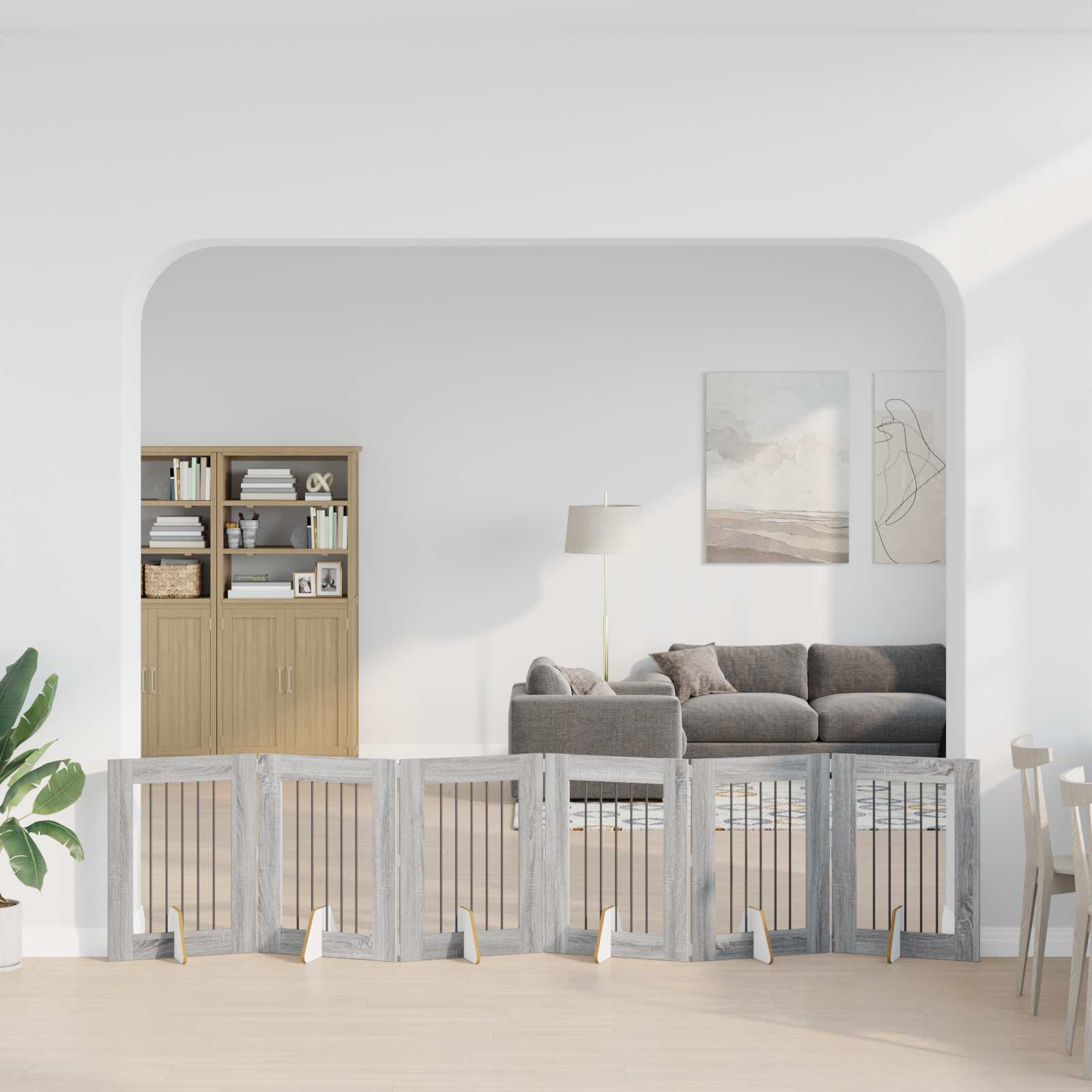 Skládací psí brána se stojany 6 pcs Šedá sonoma 362 cm