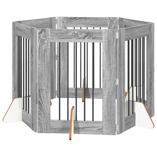 Skládací psí brána se stojany 6 pcs Šedá sonoma 362 cm
