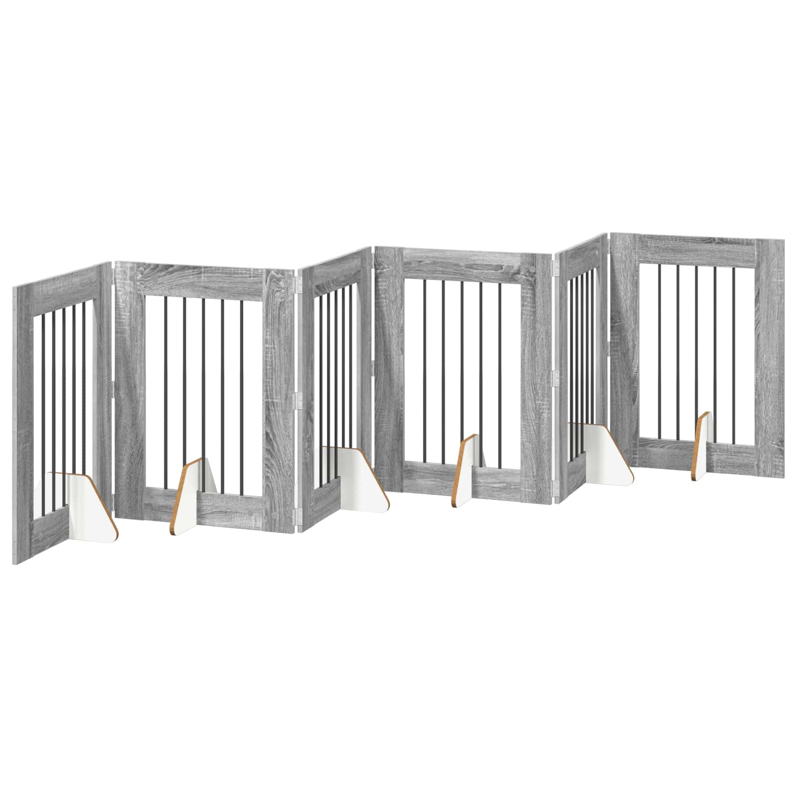 Skládací psí brána se stojany 6 pcs Šedá sonoma 362 cm
