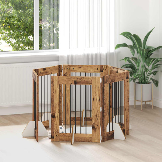 Skládací psí brána se stojany 6 pcs Staré dřevo 362 cm