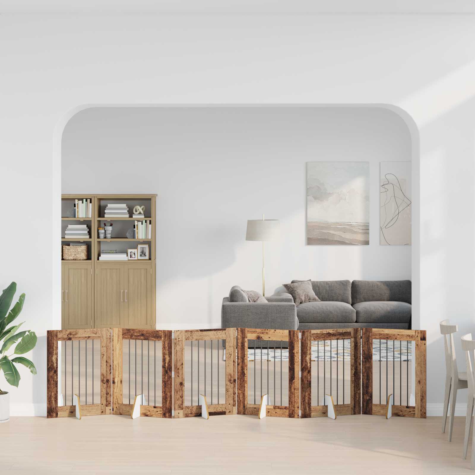 Skládací psí brána se stojany 6 pcs Staré dřevo 362 cm