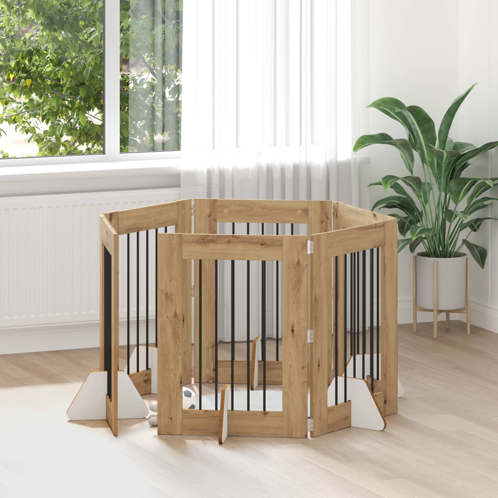 Skládací psí brána se stojany 6 pcs Dub artisan 362 cm