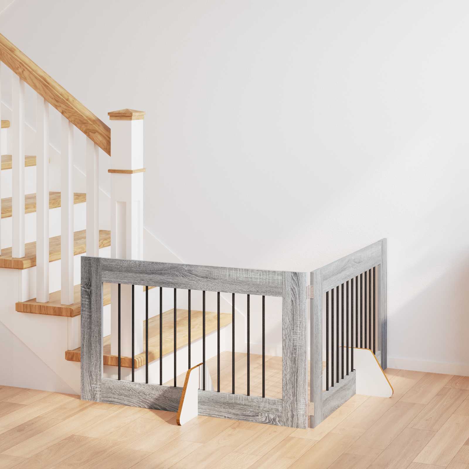 Skládací psí brána se stojany 2 pcs Šedá sonoma 200,5 cm
