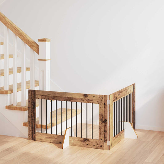 Skládací psí brána se stojany 2 pcs Staré dřevo 200,5 cm
