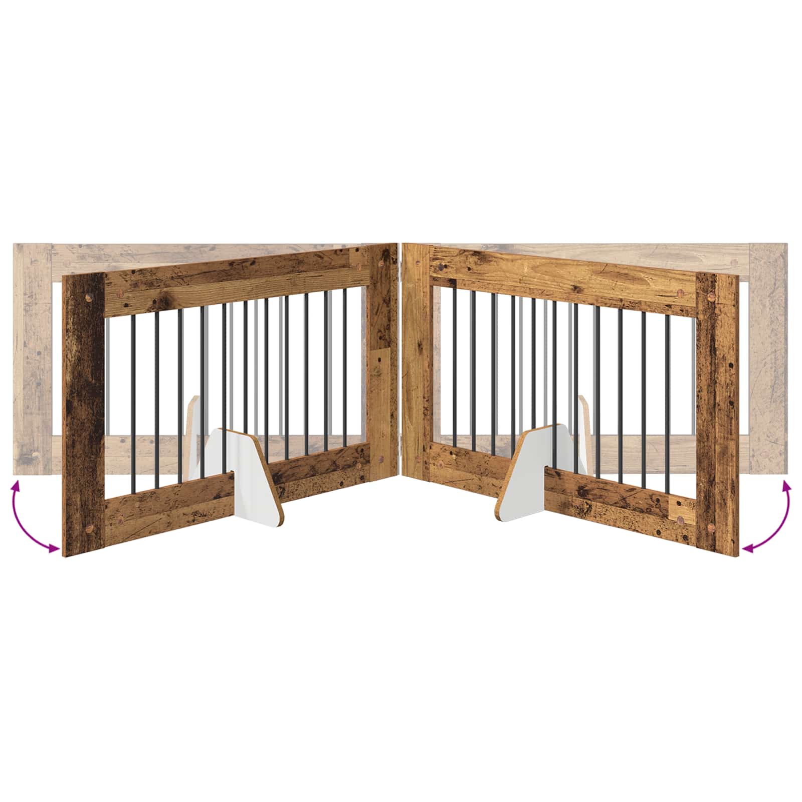 Skládací psí brána se stojany 2 pcs Staré dřevo 200,5 cm
