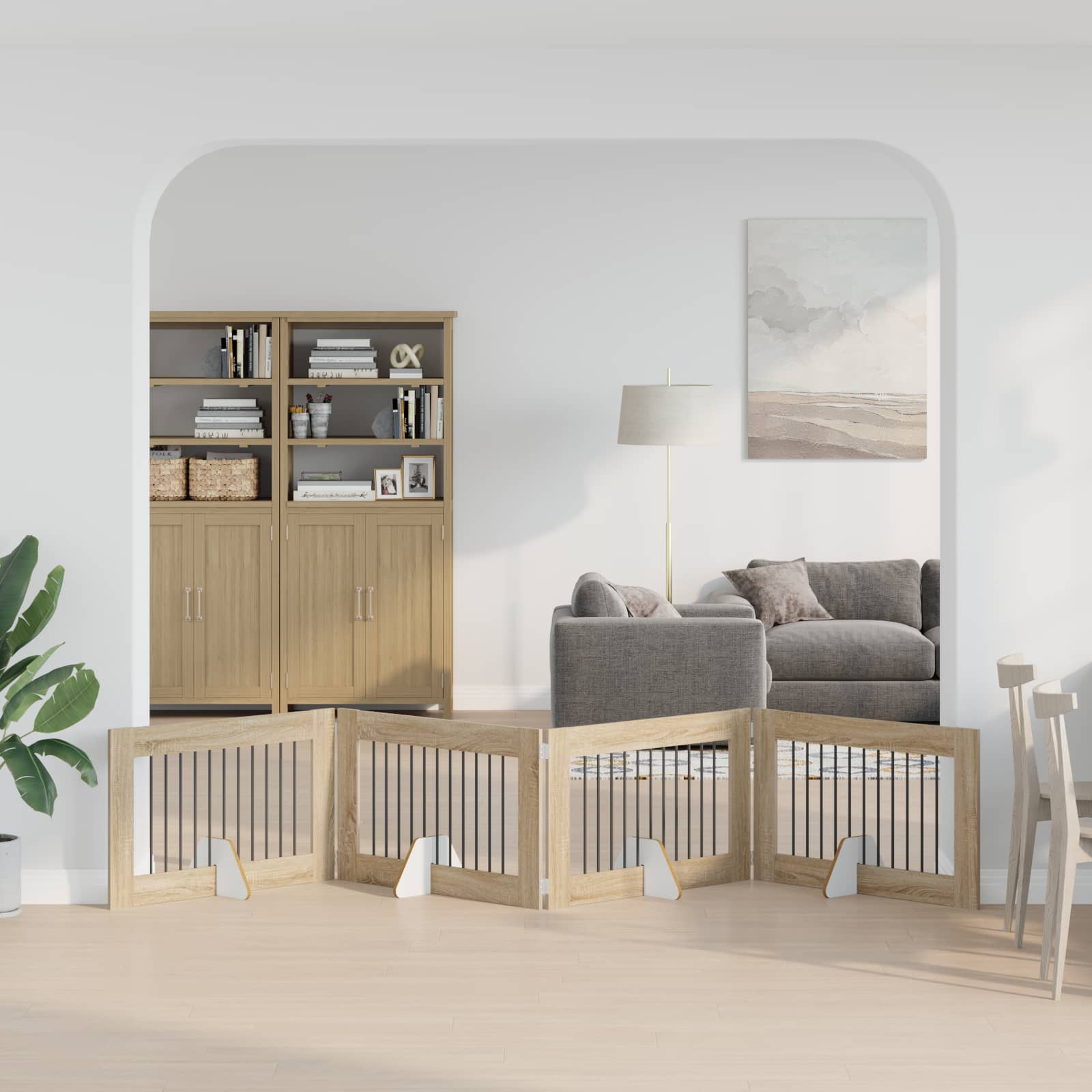 Skládací psí brána se stojany 4 pcs Dub sonoma 401 cm