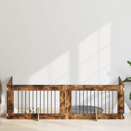 Skládací psí brána se stojany 4 pcs Kouřový dub 401 cm
