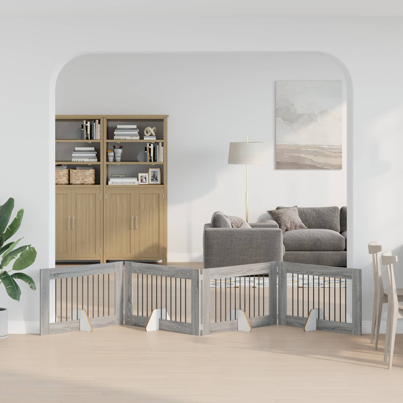 Skládací psí brána se stojany 4 pcs Šedá sonoma 401 cm