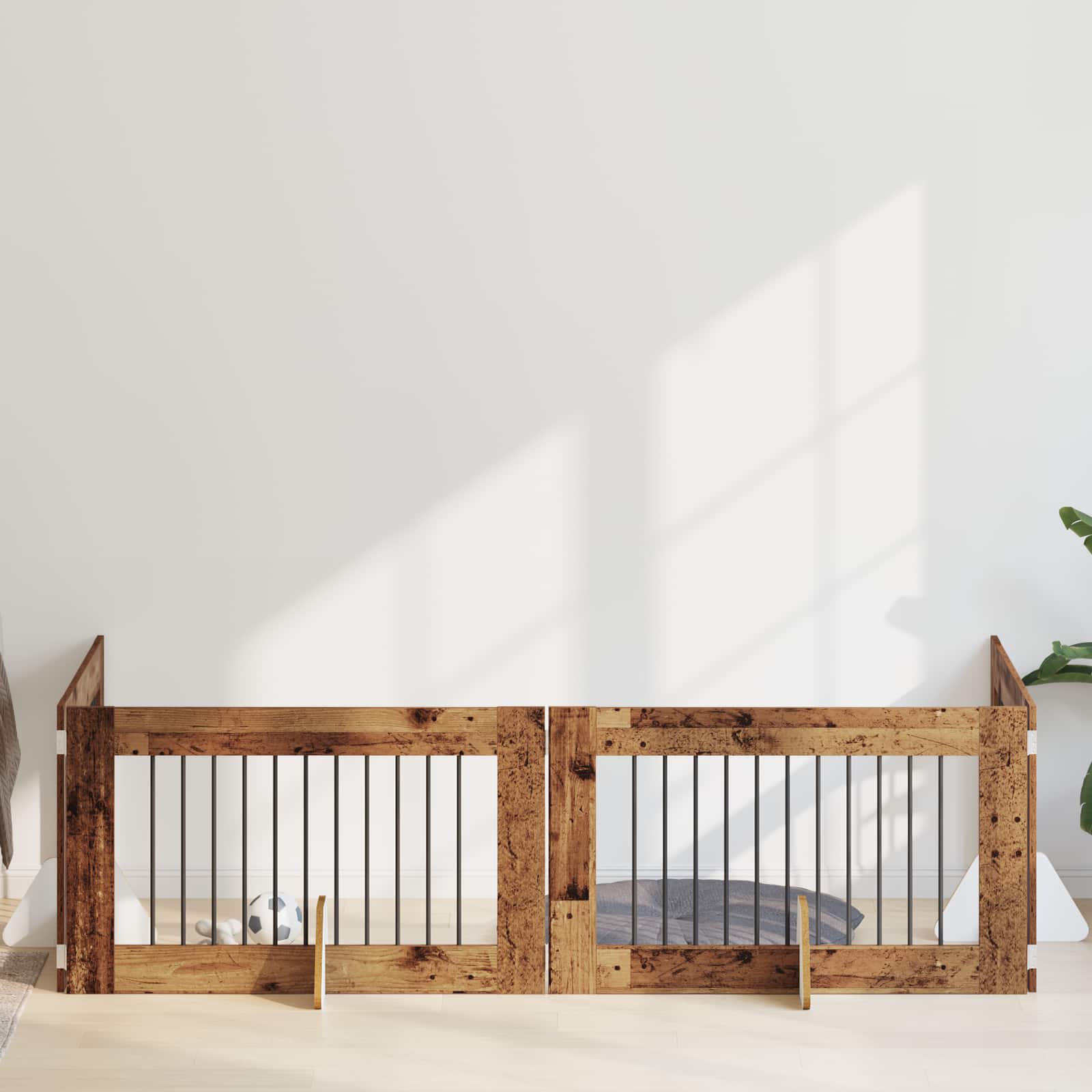 Skládací psí brána se stojany 4 pcs Staré dřevo 401 cm