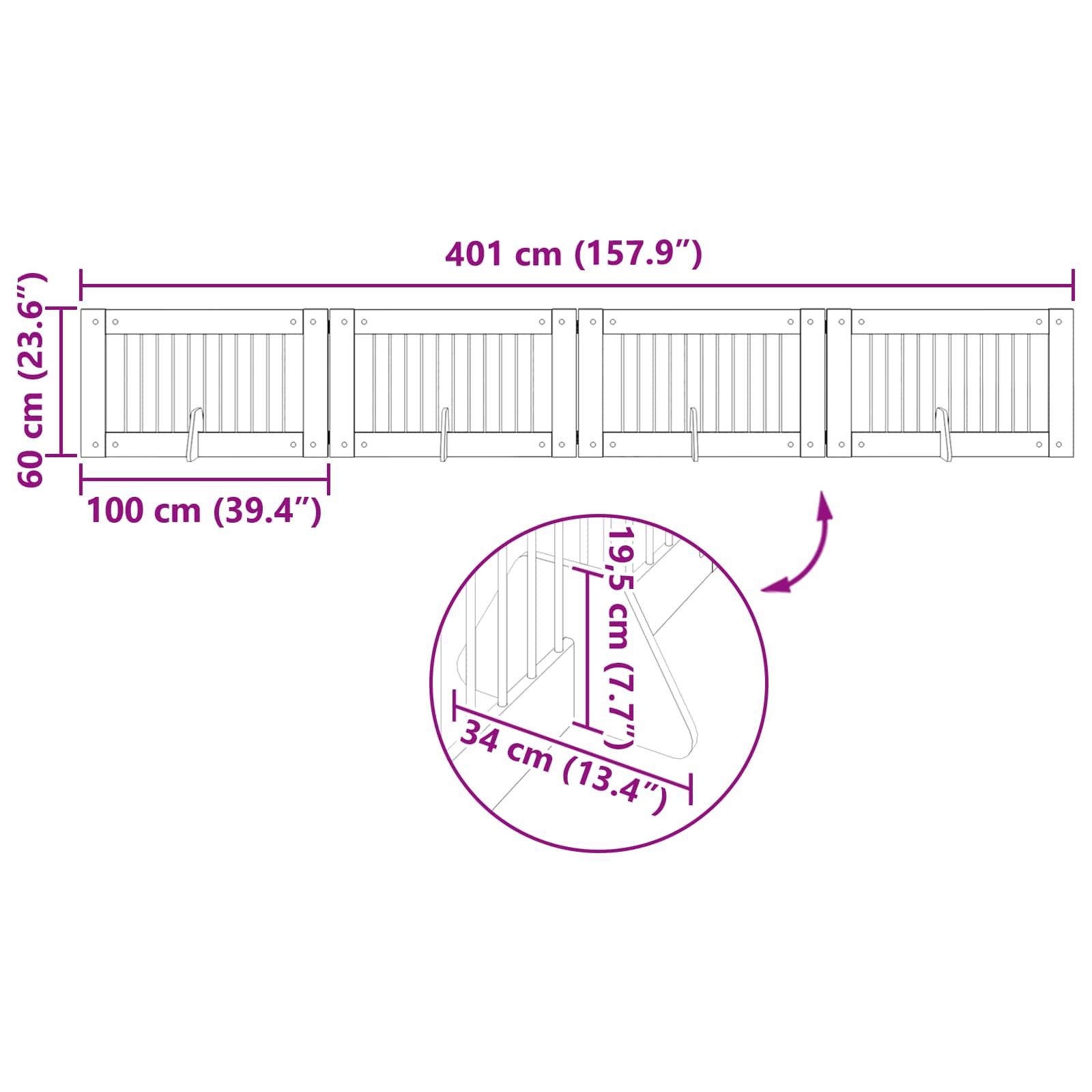 Skládací psí brána se stojany 4 pcs Dub artisan 401 cm