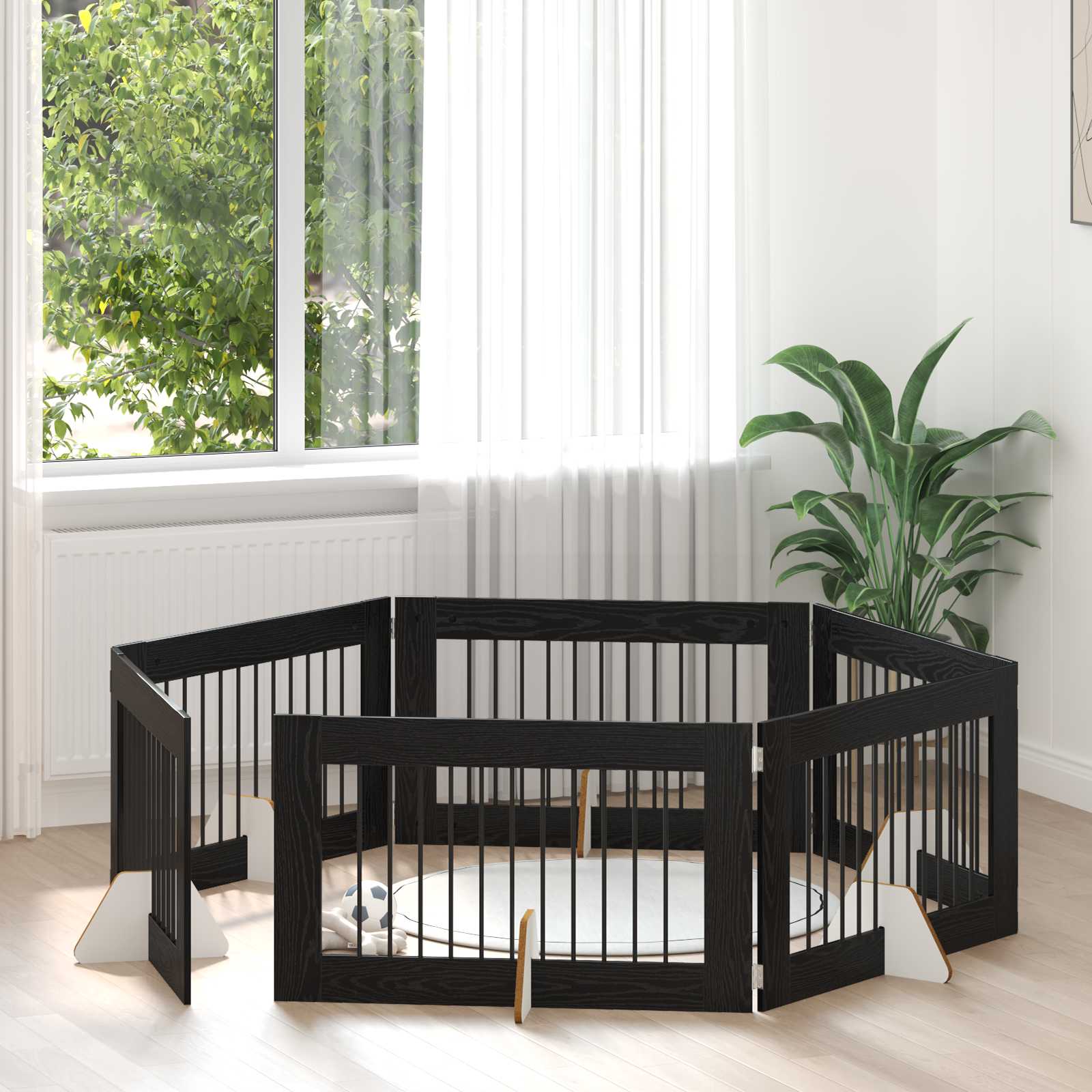 Skládací psí brána se stojany 6 pcs Černý dub 602 cm