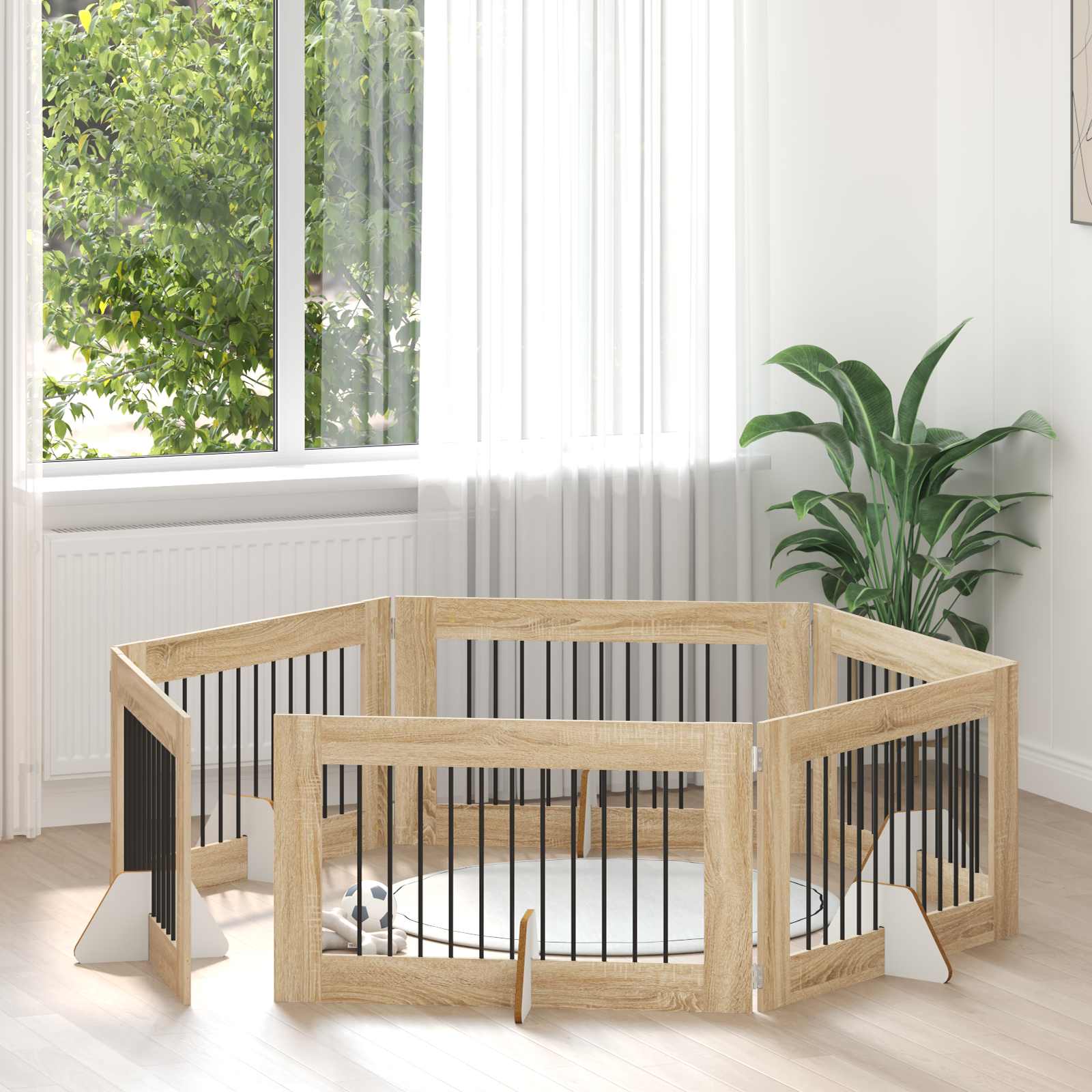 Skládací psí brána se stojany 6 pcs Dub sonoma 602 cm