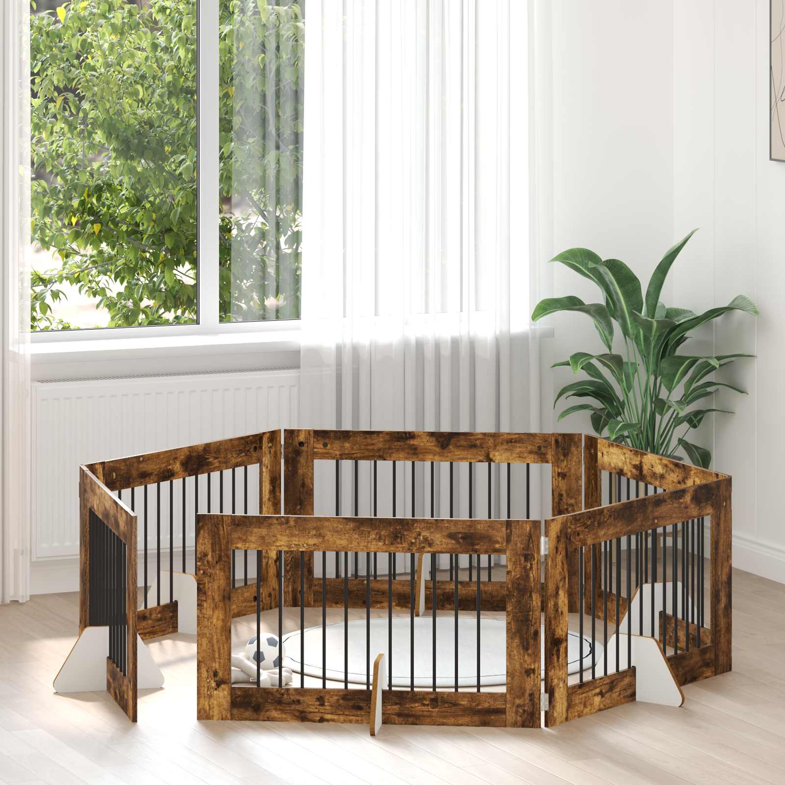 Skládací psí brána se stojany 6 pcs Kouřový dub 602 cm