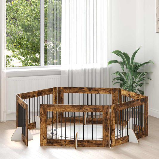 Skládací psí brána se stojany 6 pcs Kouřový dub 602 cm