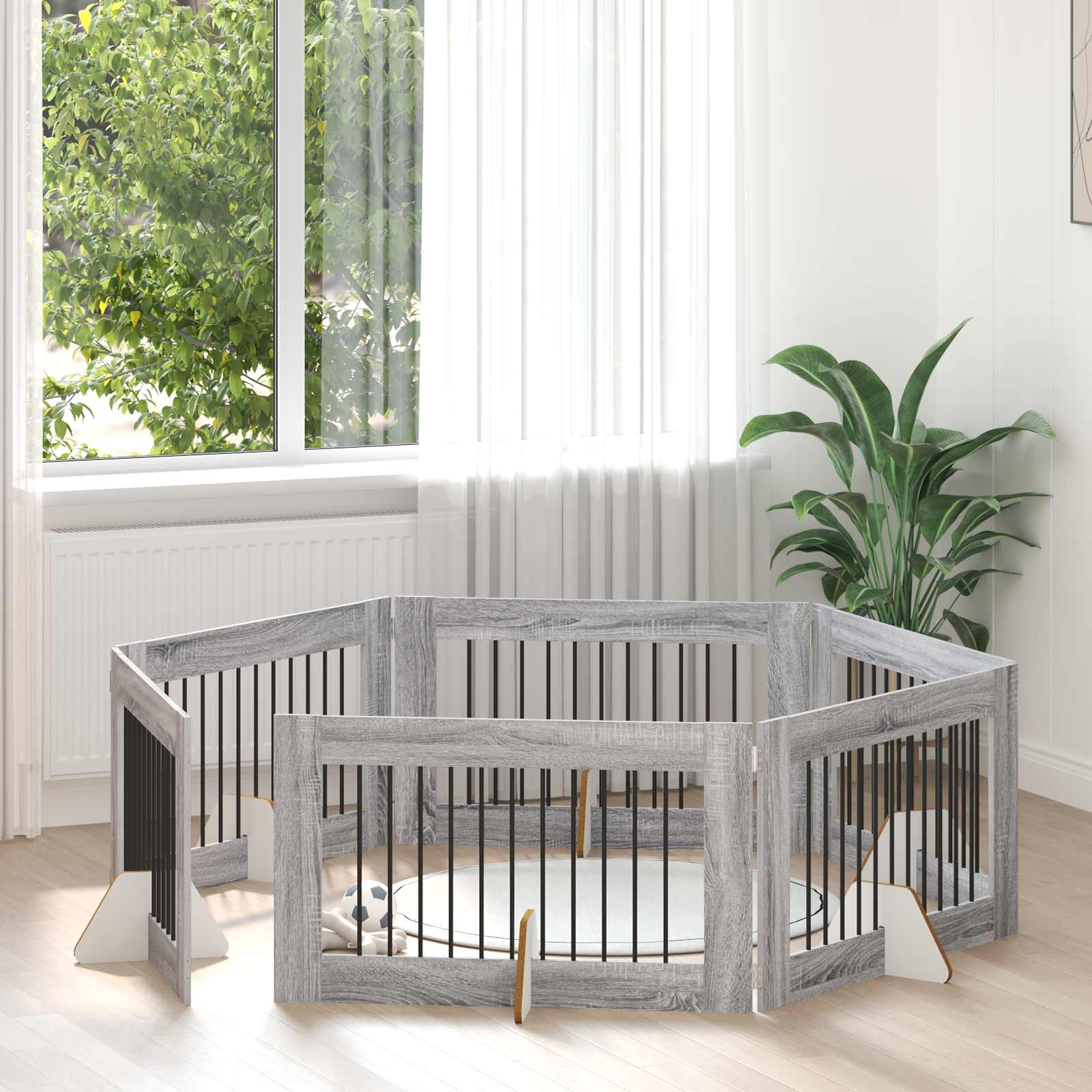 Skládací psí brána se stojany 6 pcs Šedá sonoma 602 cm