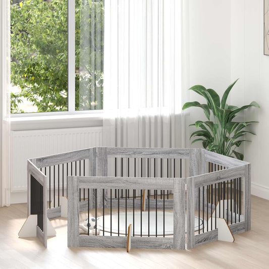 Skládací psí brána se stojany 6 pcs Šedá sonoma 602 cm