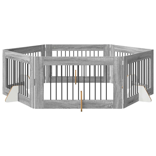 Skládací psí brána se stojany 6 pcs Šedá sonoma 602 cm